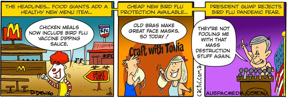 Cactus Island comic strip, three panels, 2005